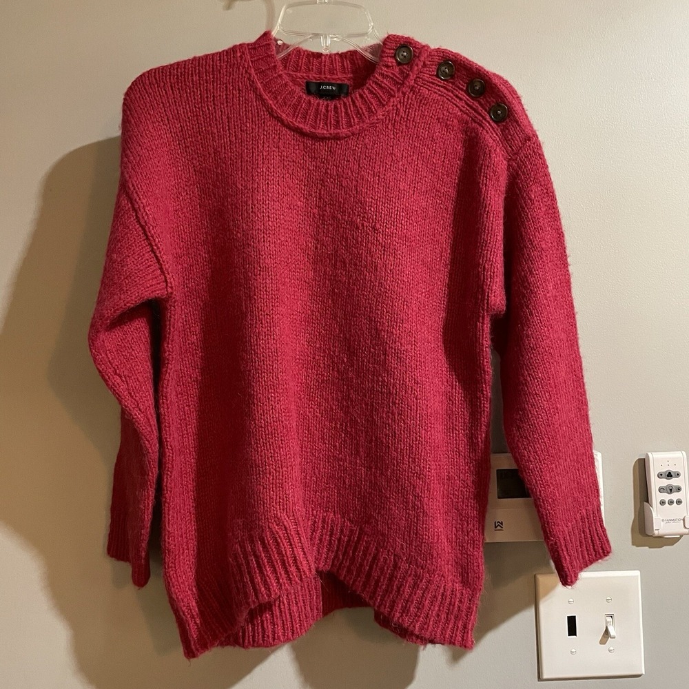J Crew Sweater Alpaca Wool Magenta Button Shoulder Fuzzy Sweater Size XXS Soft